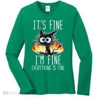 It's Fine I'm Fine Everything Is Fine Funny Cat Women's Long Sleeve Shirt thumb 0