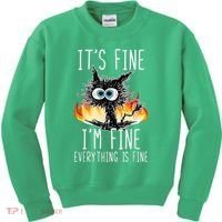 It's Fine I'm Fine Everything Is Fine Funny Cat Kids Sweatshirt thumb 0