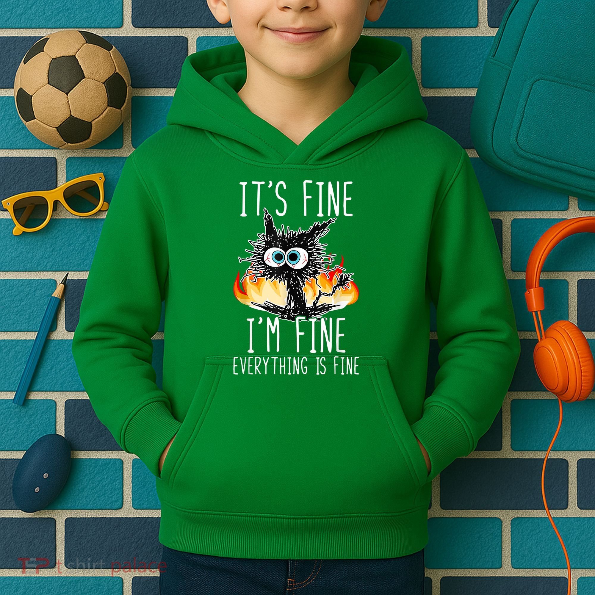 It's Fine I'm Fine Everything Is Fine Funny Cat Kids Hoodie