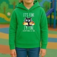 It's Fine I'm Fine Everything Is Fine Funny Cat Kids Hoodie thumb 3