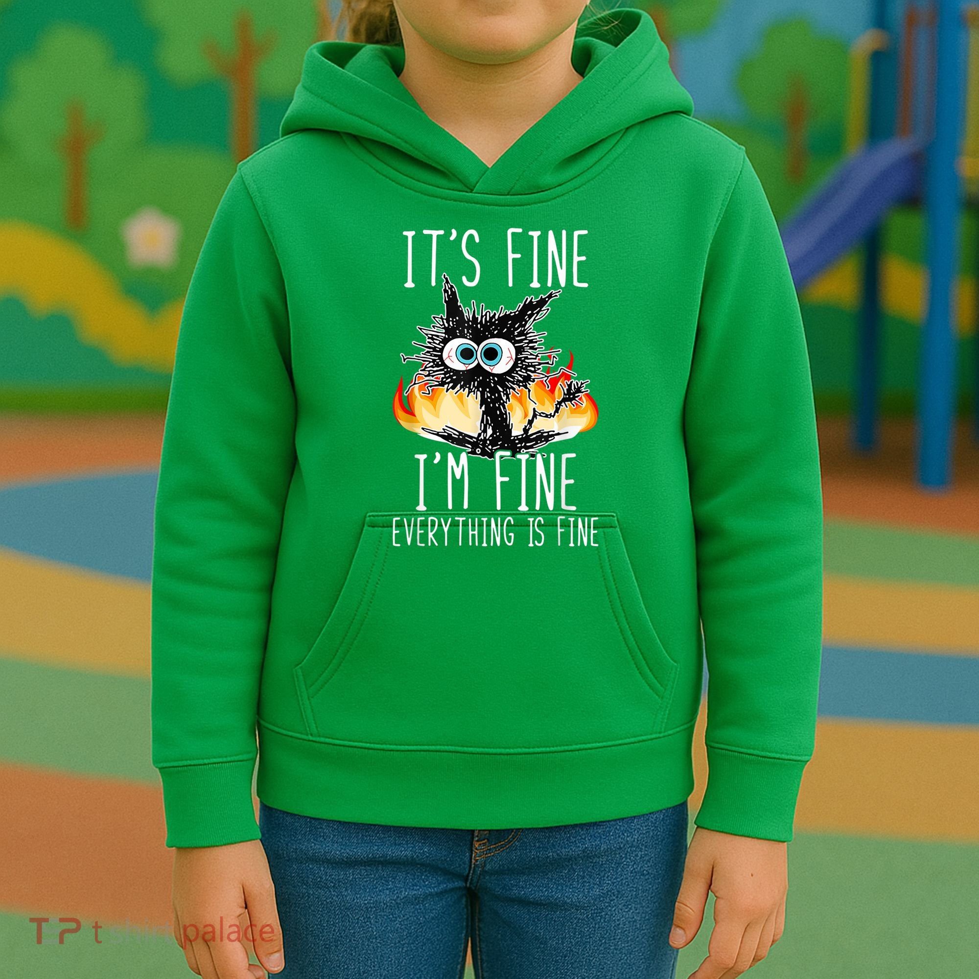 It's Fine I'm Fine Everything Is Fine Funny Cat Kids Hoodie