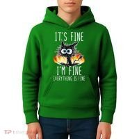 It's Fine I'm Fine Everything Is Fine Funny Cat Kids Hoodie thumb 4