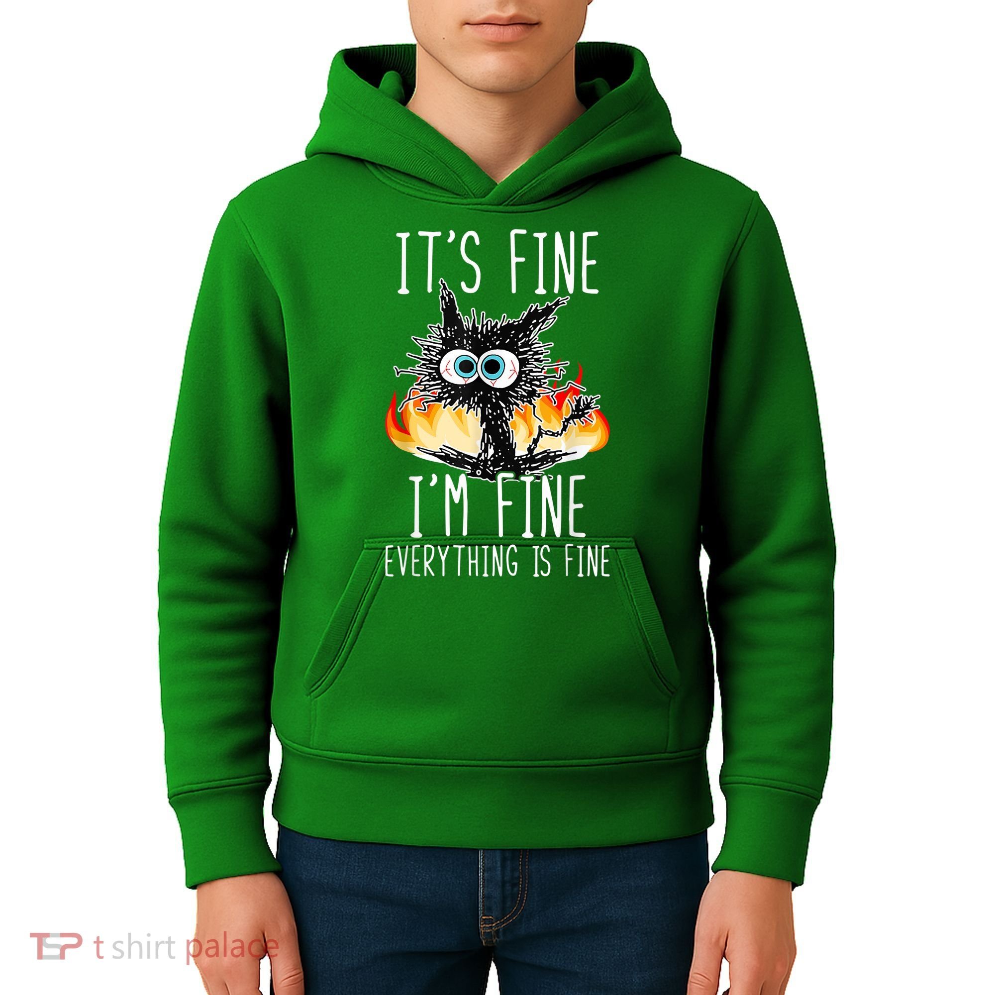 It's Fine I'm Fine Everything Is Fine Funny Cat Kids Hoodie