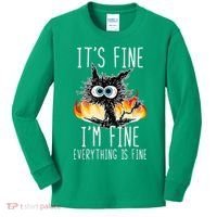 It's Fine I'm Fine Everything Is Fine Funny Cat Kids Long Sleeve Shirt thumb 0