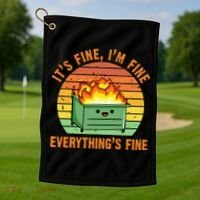 Its Fine Im Fine Everythings Fine Lil Dumpster Fire Cool Golf Towel thumb 1