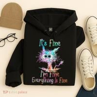 Its Fine Im Fine Everything Is Fine Tie Dye Cat Hoodie thumb 4