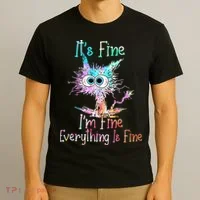Its Fine Im Fine Everything Is Fine Tie Dye Cat T-Shirt thumb 3