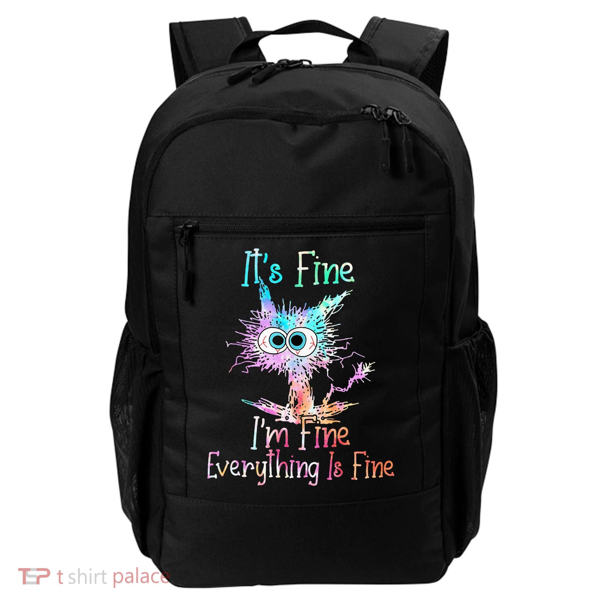 Its Fine Im Fine Everything Is Fine Tie Dye Cat Backpack