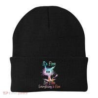 Its Fine Im Fine Everything Is Fine Tie Dye Cat Beanie thumb 0