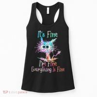 Its Fine Im Fine Everything Is Fine Tie Dye Cat Women's Tank Top thumb 0