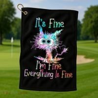 Its Fine Im Fine Everything Is Fine Tie Dye Cat Golf Towel thumb 1
