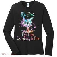 Its Fine Im Fine Everything Is Fine Tie Dye Cat Women's Long Sleeve Shirt thumb 0