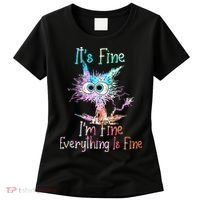 Its Fine Im Fine Everything Is Fine Tie Dye Cat Women's T-Shirt thumb 0
