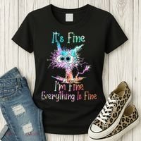 Its Fine Im Fine Everything Is Fine Tie Dye Cat Women's T-Shirt thumb 3
