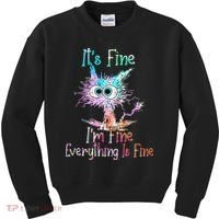 Its Fine Im Fine Everything Is Fine Tie Dye Cat Kids Sweatshirt thumb 0
