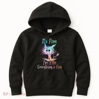 Its Fine Im Fine Everything Is Fine Tie Dye Cat Kids Hoodie thumb 0