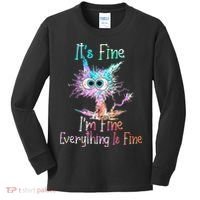 Its Fine Im Fine Everything Is Fine Tie Dye Cat Kids Long Sleeve Shirt thumb 0