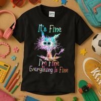Its Fine Im Fine Everything Is Fine Tie Dye Cat Kids T-Shirt thumb 3