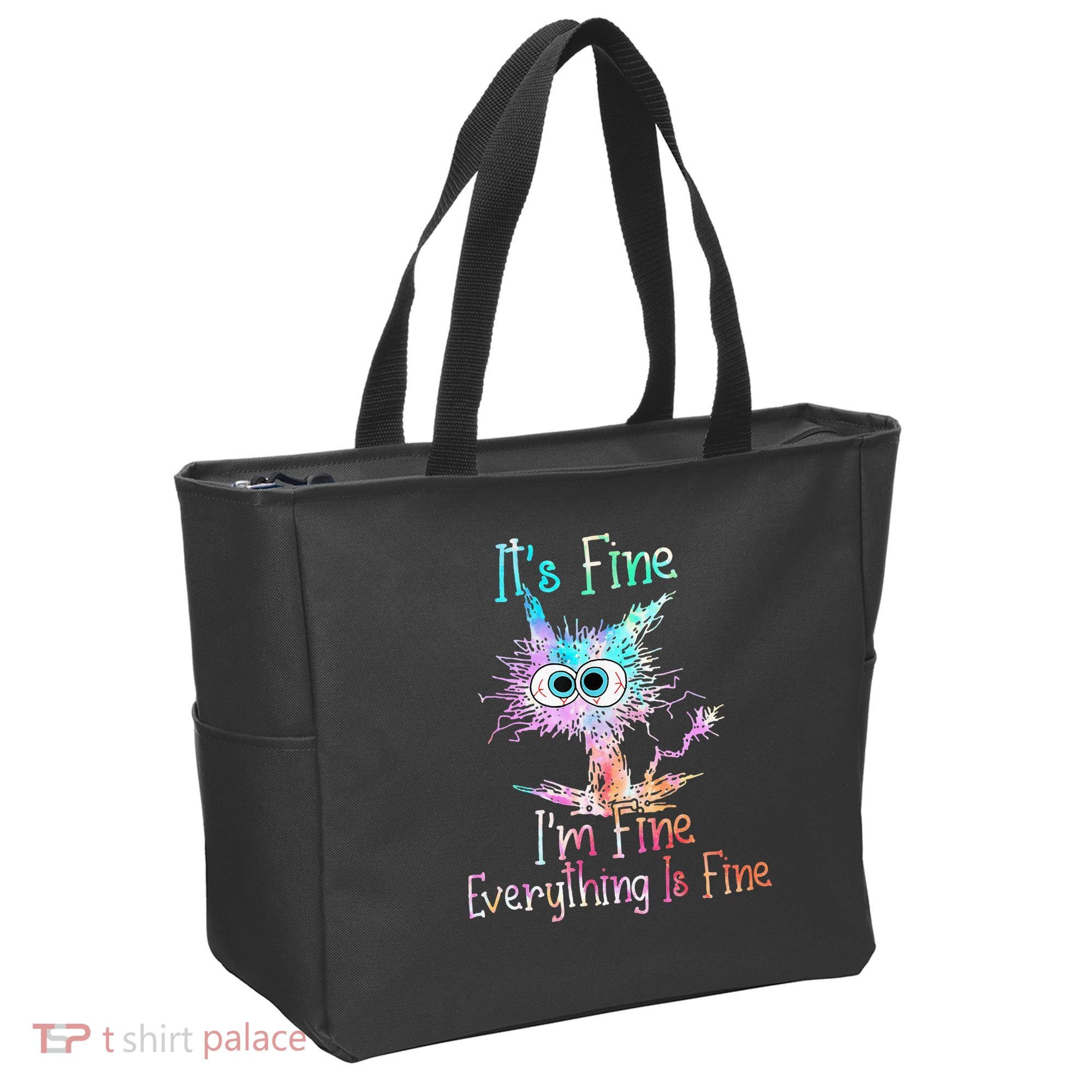 Its Fine Im Fine Everything Is Fine Tie Dye Cat Tote Bag