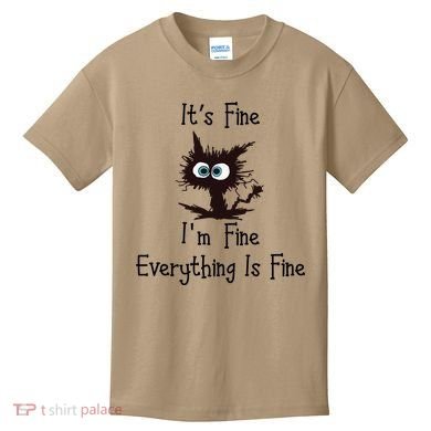 It's Fine I'm Fine Everything Is Fine Funny Cat Kids T-Shirt