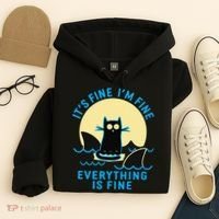Its Fine Im Fine Everything Is Fine Funny Black Cat Shark Hoodie thumb 4