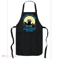 Its Fine Im Fine Everything Is Fine Funny Black Cat Shark Apron thumb 0