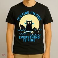 Its Fine Im Fine Everything Is Fine Funny Black Cat Shark T-Shirt thumb 3