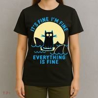 Its Fine Im Fine Everything Is Fine Funny Black Cat Shark T-Shirt thumb 4