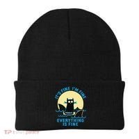 Its Fine Im Fine Everything Is Fine Funny Black Cat Shark Beanie thumb 0