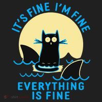 Its Fine Im Fine Everything Is Fine Funny Black Cat Shark Beanie thumb 2