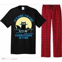 Its Fine Im Fine Everything Is Fine Funny Black Cat Shark Pajama Set thumb 0