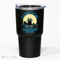 Its Fine Im Fine Everything Is Fine Funny Black Cat Shark Tumbler thumb 0