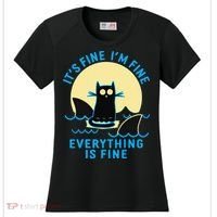 Its Fine Im Fine Everything Is Fine Funny Black Cat Shark Women's Cooling Performance Crew T-Shirt thumb 0
