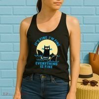 Its Fine Im Fine Everything Is Fine Funny Black Cat Shark Women's Tank Top thumb 2