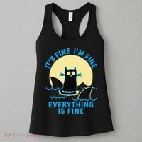 Its Fine Im Fine Everything Is Fine Funny Black Cat Shark Women's Tank Top thumb 3