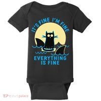 Its Fine Im Fine Everything Is Fine Funny Black Cat Shark Baby Bodysuit thumb 0