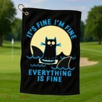 Its Fine Im Fine Everything Is Fine Funny Black Cat Shark Golf Towel thumb 1