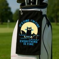 Its Fine Im Fine Everything Is Fine Funny Black Cat Shark Golf Towel thumb 2