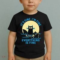 Its Fine Im Fine Everything Is Fine Funny Black Cat Shark Toddler T-Shirt thumb 2
