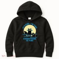 Its Fine Im Fine Everything Is Fine Funny Black Cat Shark Kids Hoodie thumb 0