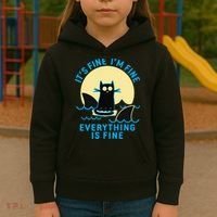 Its Fine Im Fine Everything Is Fine Funny Black Cat Shark Kids Hoodie thumb 3