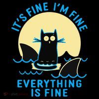 Its Fine Im Fine Everything Is Fine Funny Black Cat Shark Kids Long Sleeve Shirt thumb 2