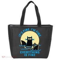 Its Fine Im Fine Everything Is Fine Funny Black Cat Shark Tote Bag thumb 0