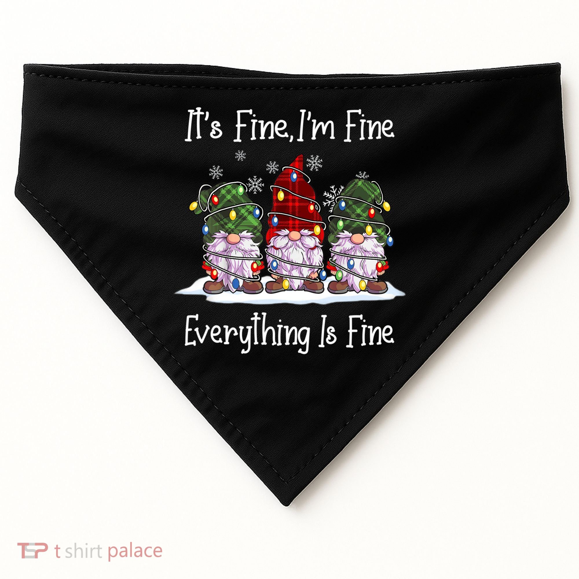 Its Fine I'm Fine Everything Is Fine Gnome Christmas Lights Long Sleeve USA-Made Doggie Bandana
