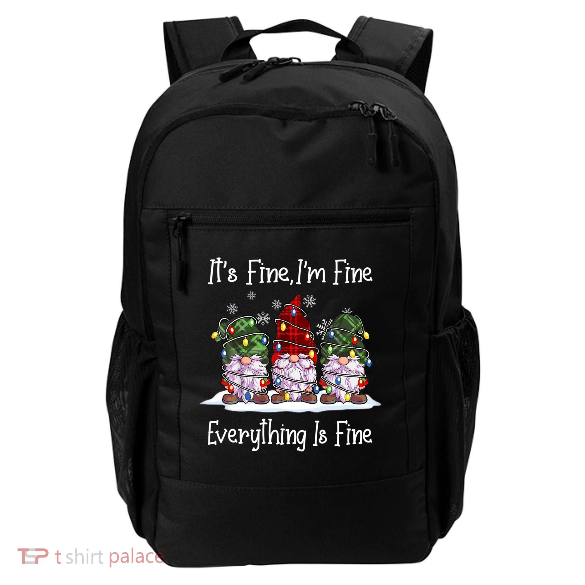 Its Fine I'm Fine Everything Is Fine Gnome Christmas Lights Long Sleeve Backpack