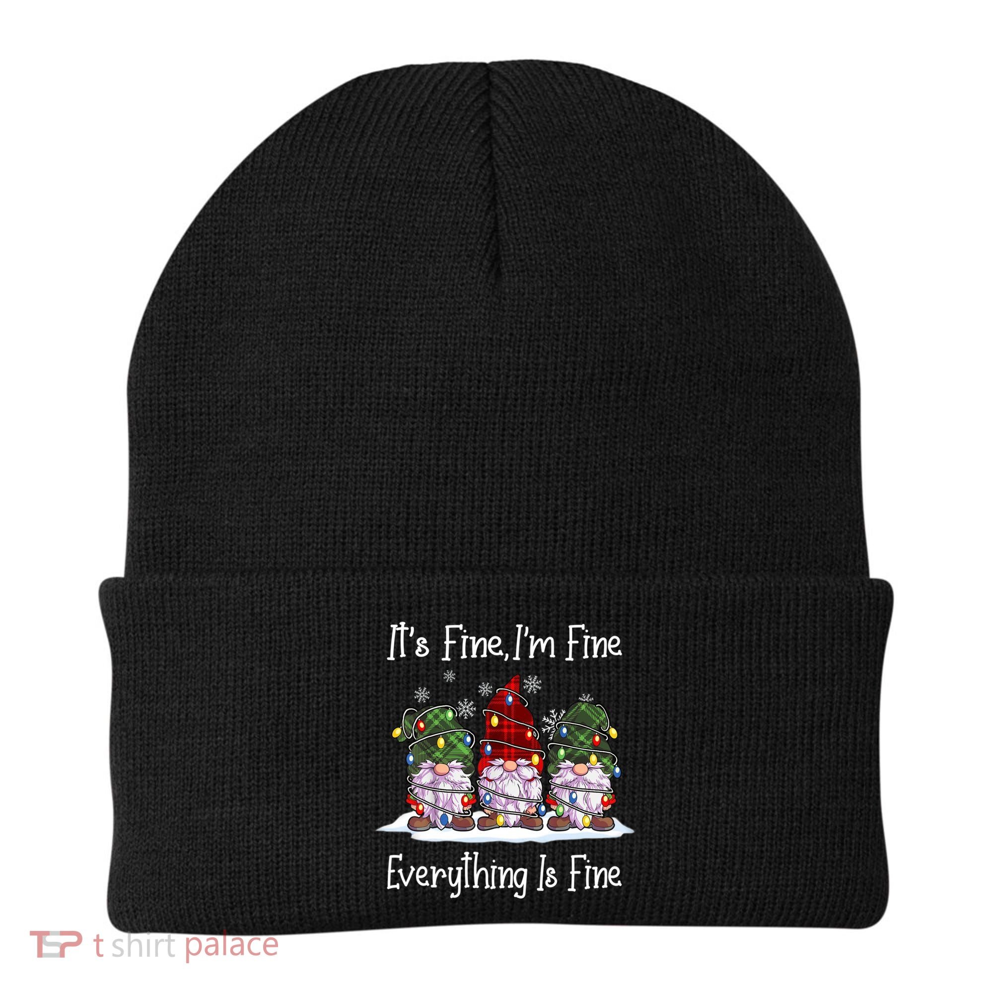 Its Fine I'm Fine Everything Is Fine Gnome Christmas Lights Long Sleeve Beanie