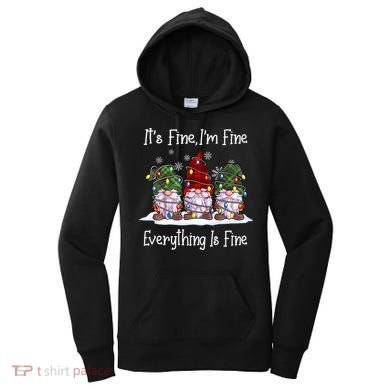 Its Fine I'm Fine Everything Is Fine Gnome Christmas Lights Long Sleeve Women's Hoodie