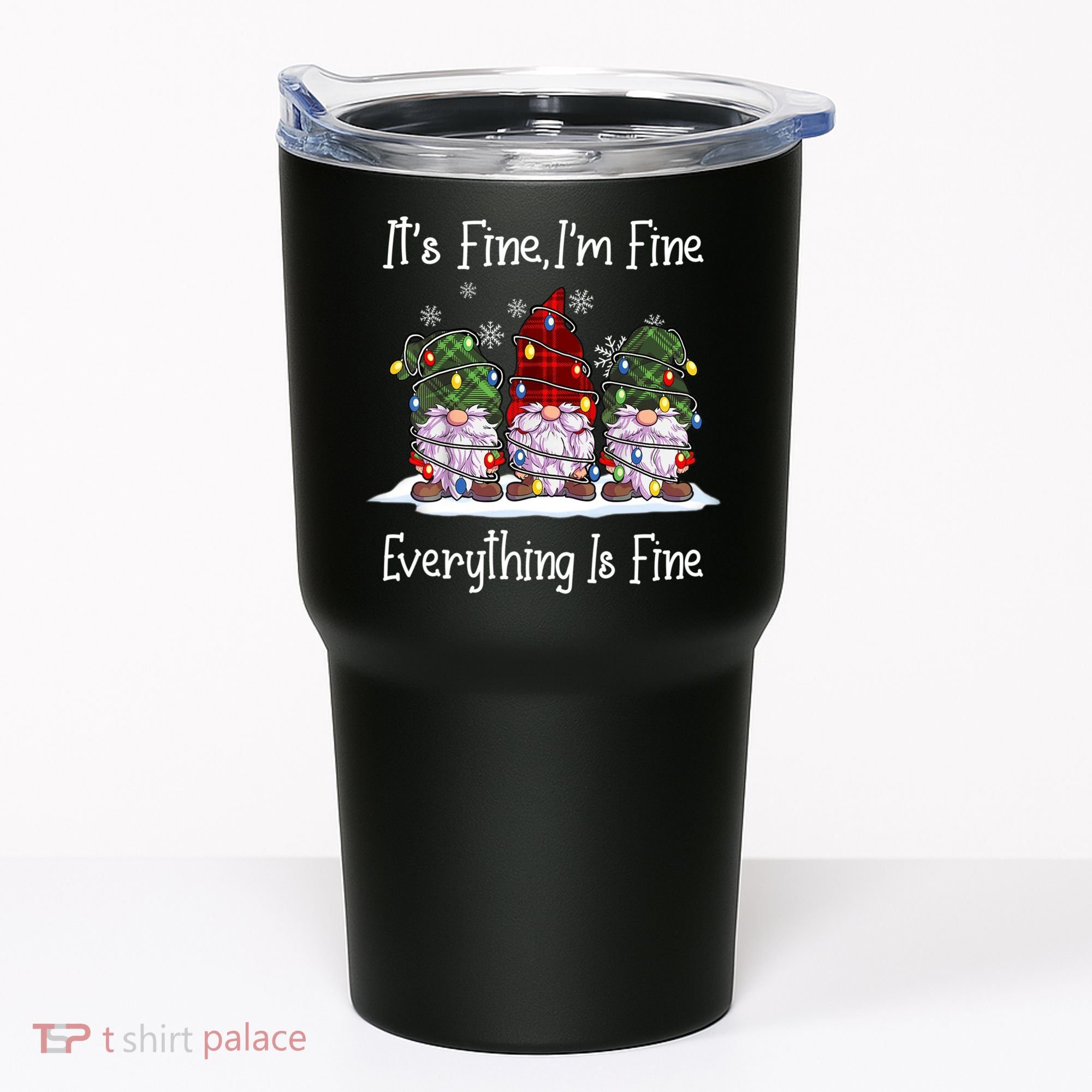 Its Fine I'm Fine Everything Is Fine Gnome Christmas Lights Long Sleeve Tumbler