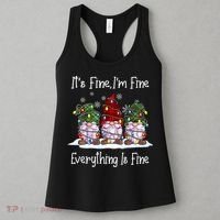 Its Fine I'm Fine Everything Is Fine Gnome Christmas Lights Long Sleeve Women's Tank Top thumb 3