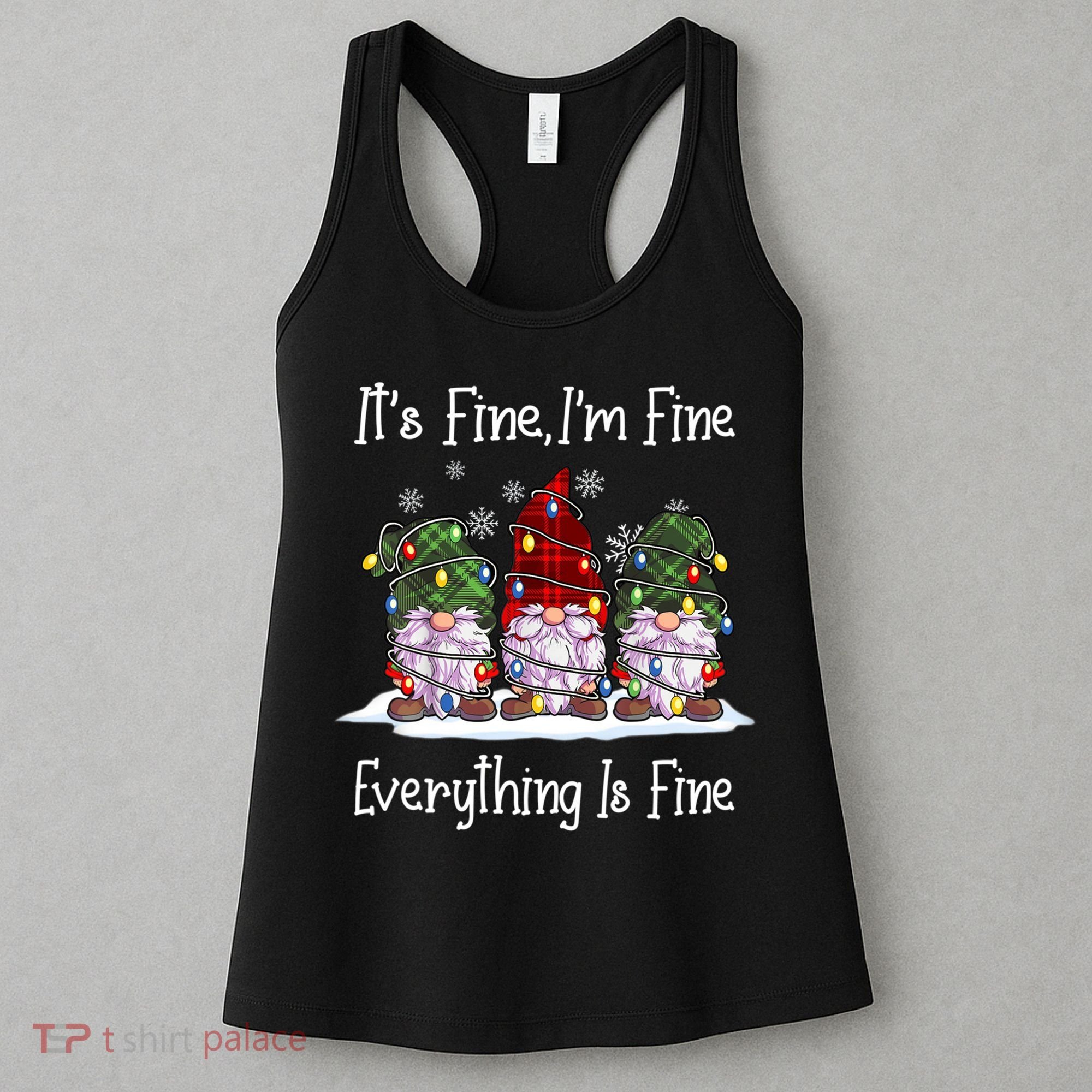 Its Fine I'm Fine Everything Is Fine Gnome Christmas Lights Long Sleeve Women's Tank Top